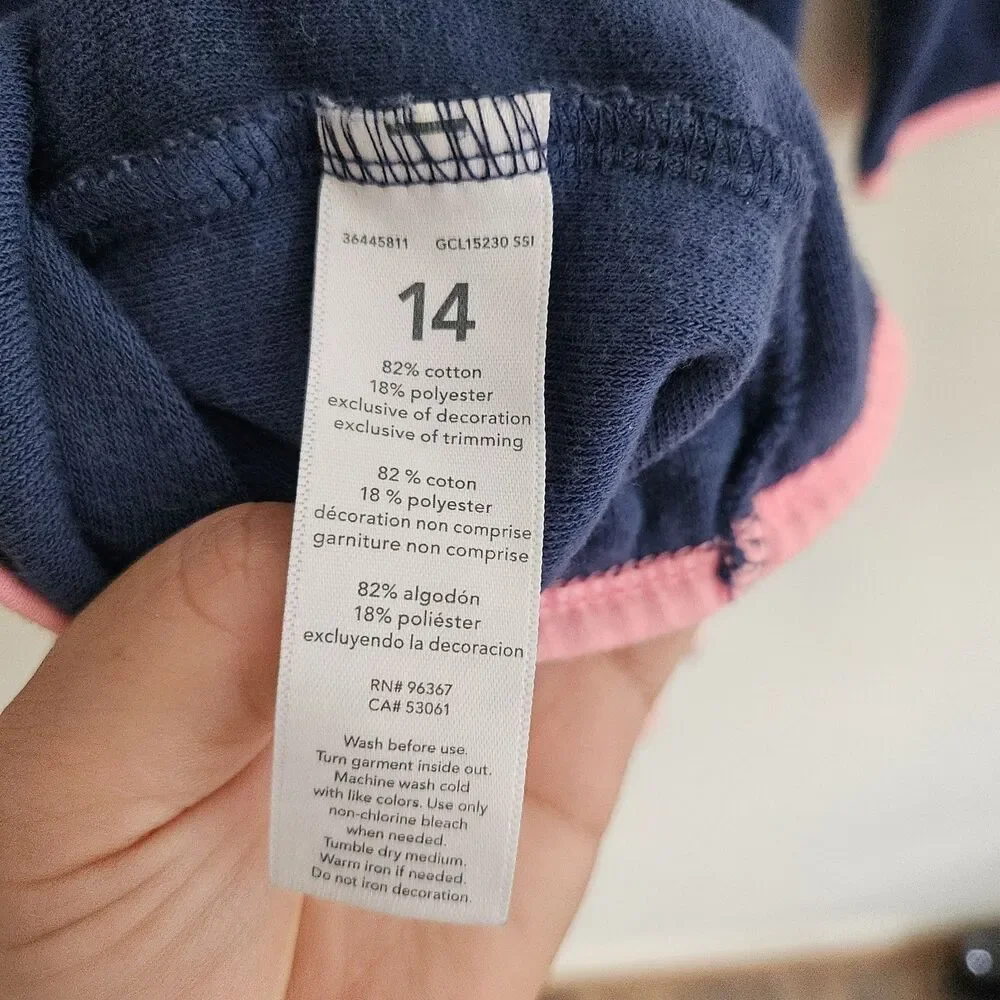 OshKosh B'Gosh Terry Cloth Towel Dress Hooded Navy Pink Heart Coverup Girls 14